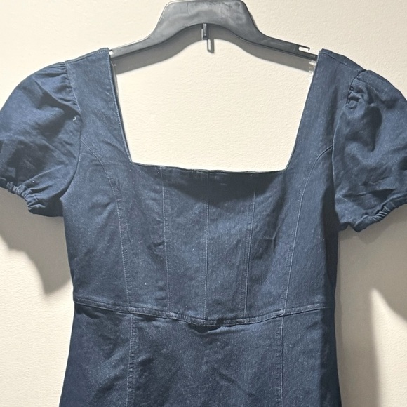 Planet Gold Women's Juniors' Puff-Sleeve Denim Dress (Navy, Medium) - Picture 10 of 11